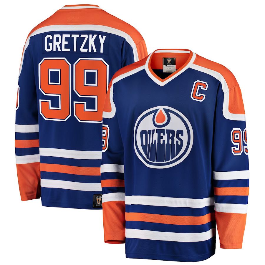 Men Edmonton Oilers 99 Wayne Gretzky Fanatics Branded Blue Premier Breakaway Retired Player NHL Jersey